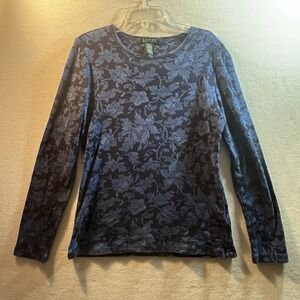 Lauren Ralph Lauren Shirt Womens M Blue Floral Long Sleeve Cotton Top Navy